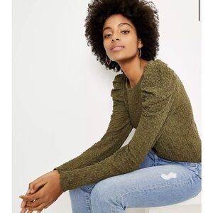 Loft Floral Popcorn Knit Long Twist Sleeve Top Blouse Size MP NWOT